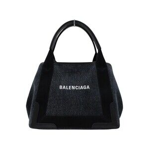 BALENCIAGA Navy Blue Cabas tote bag handbag black denim leather pouch